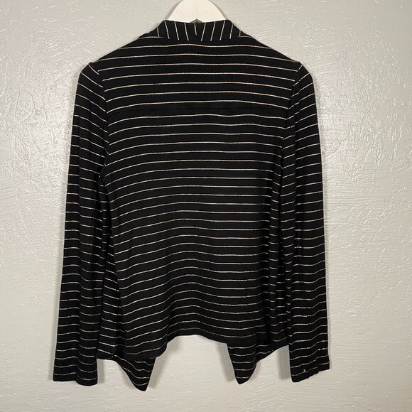 Soma Women M Black Gold French Terry Zipper Jacket Glitz Stripe Pockets Stretch - Picture 7 of 10